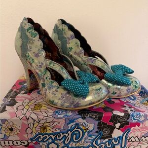 Irregular Choice Teal Floral Heels with Bow
